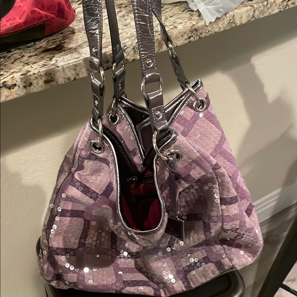Purple Metallic Shoulder Bags with Chain Straps